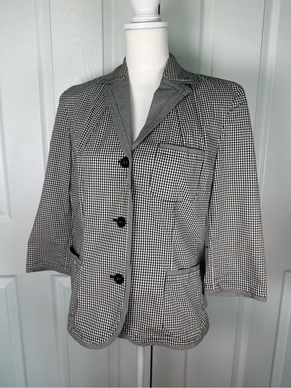 Talbots Boho Size 12 P Black & White Gingham Check Blazer
Jacket Stretch Cotton